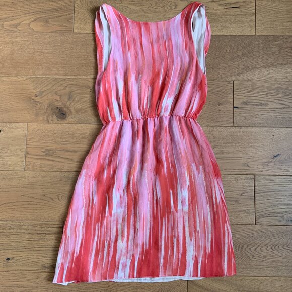 Alice + Olivia Pink Silk Tie Dye Watercolour Mini Sleeveless Dress Size M - Picture 1 of 9